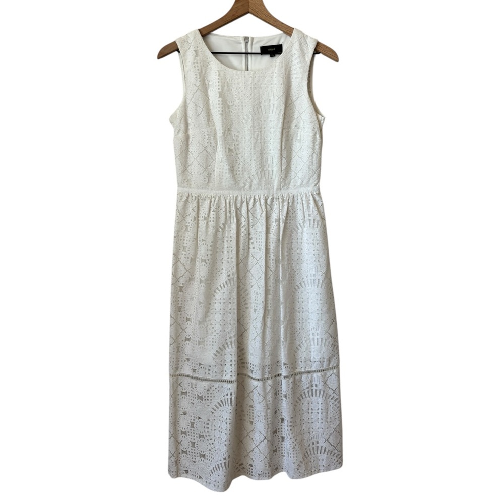 Maia Lace Overlay Midi Sheath Dress White Sz 6 Sleeveless Feminine Bridal Shower